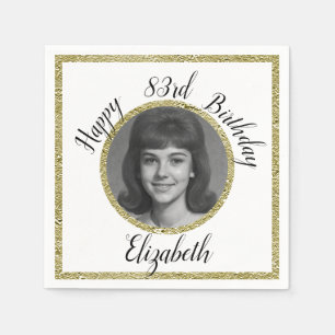 83rd Birthday Napkins Custom Photo White and Gold