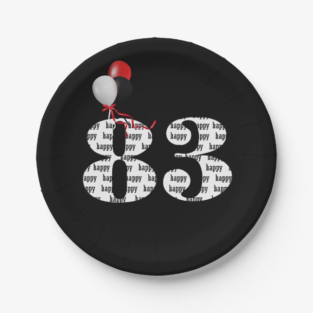 83rd birthday party balloons paper plate (Front)