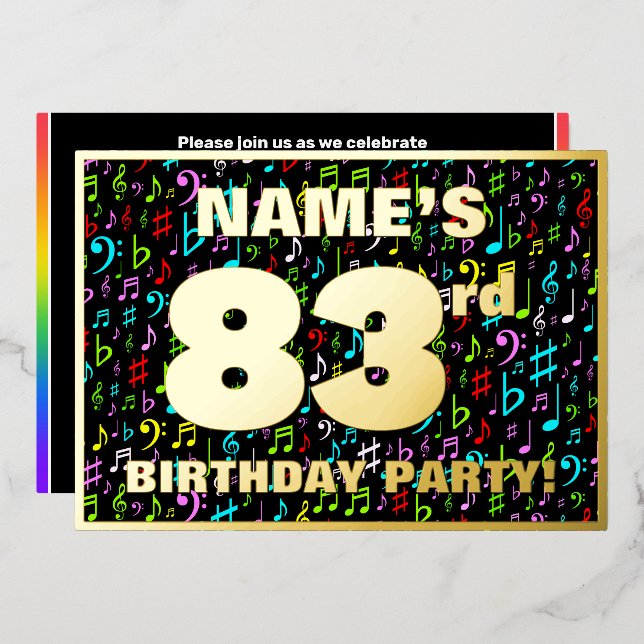 83rd Birthday Party — Fun, Colourful Music Symbols (Front/Back)