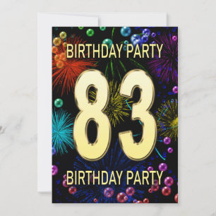 83rd Birthday Party Invitation Fireworks Bubbles