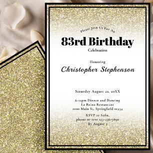 83rd Birthday Party Invitation in Black and Gold