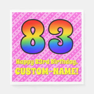 83rd Birthday: Pink Stripes & Hearts, Rainbow # 83 Napkin