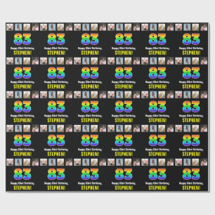 83rd Birthday: Rainbow “83“; Custom Photos & Name Wrapping Paper