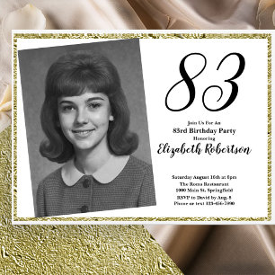 83rd Custom Photo White and Gold Birthday Invitation