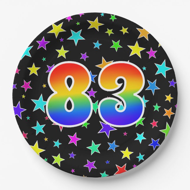 83rd Event: Bold, Fun, Colourful Rainbow 83 Paper Plate (Front)