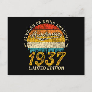 84 Year Old Bday 1937 Awesome Since 84th Birthday Postcard