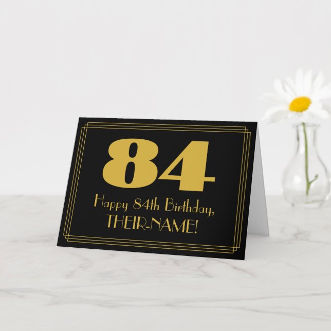 84th Birthday: Art Deco Inspired Look "84" & Name Card (Small Plant)