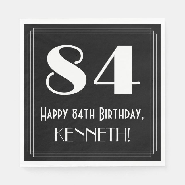 84th Birthday ~ Art Deco Inspired Look "84", Name Napkin (Front)