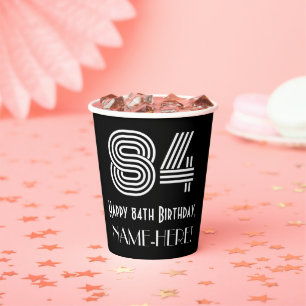 84th Birthday — Art Deco Inspired Look “84” + Name Paper Cups