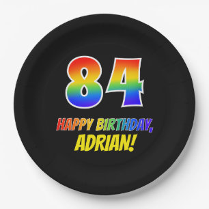 84th Birthday: Bold, Fun, Simple, Rainbow 84 Paper Plate