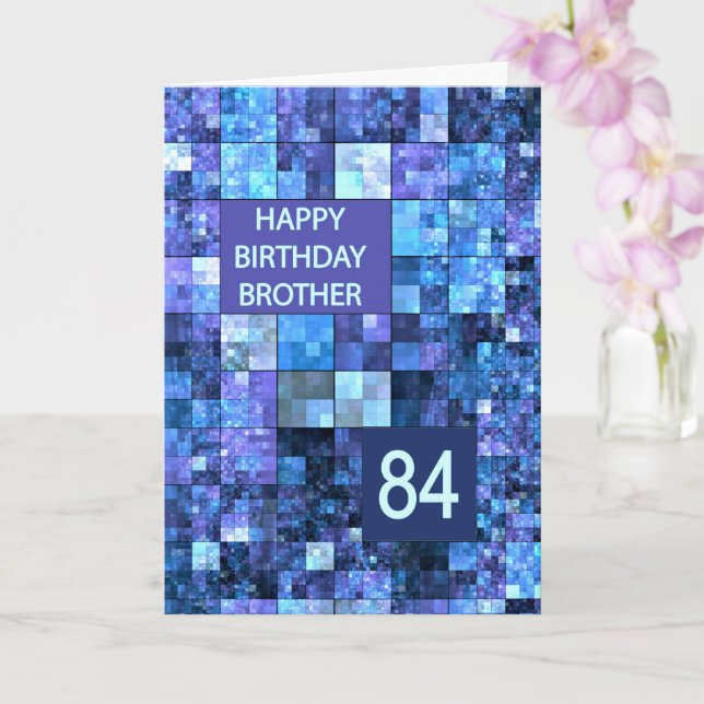 84th Birthday Brother, Blue Squares, Card (Orchid)