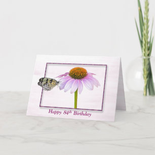 84th Birthday Butterfly on Cone Flower Card