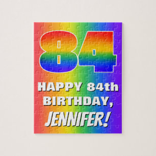 84th Birthday: Colourful, Fun Rainbow Pattern # 84 Jigsaw Puzzle