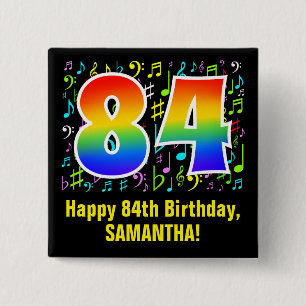 84th Birthday: Colourful Music Symbols, Rainbow 84 2 Inch Square Button