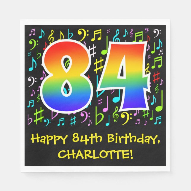 84th Birthday - Colourful Music Symbols, Rainbow 8 Napkin (Front)