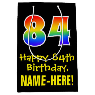 84th Birthday: Fun, Bold, Colourful, Rainbow "84" Medium Gift Bag