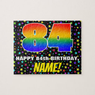 84th Birthday — Fun, Colourful Star Field Pattern Jigsaw Puzzle
