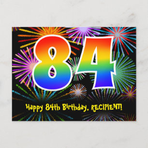 84th Birthday – Fun Fireworks Pattern + Rainbow 84 Postcard