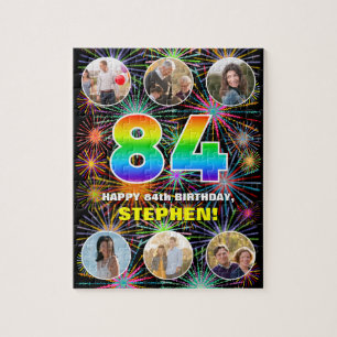 84th Birthday: Fun Rainbow #, Custom Name + Photos Jigsaw Puzzle