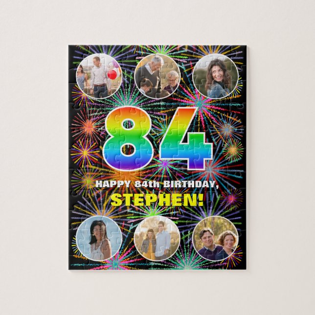 84th Birthday: Fun Rainbow #, Custom Name + Photos Jigsaw Puzzle (Vertical)