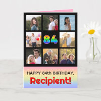 84th Birthday: Fun Rainbow #, Custom Photos + Name