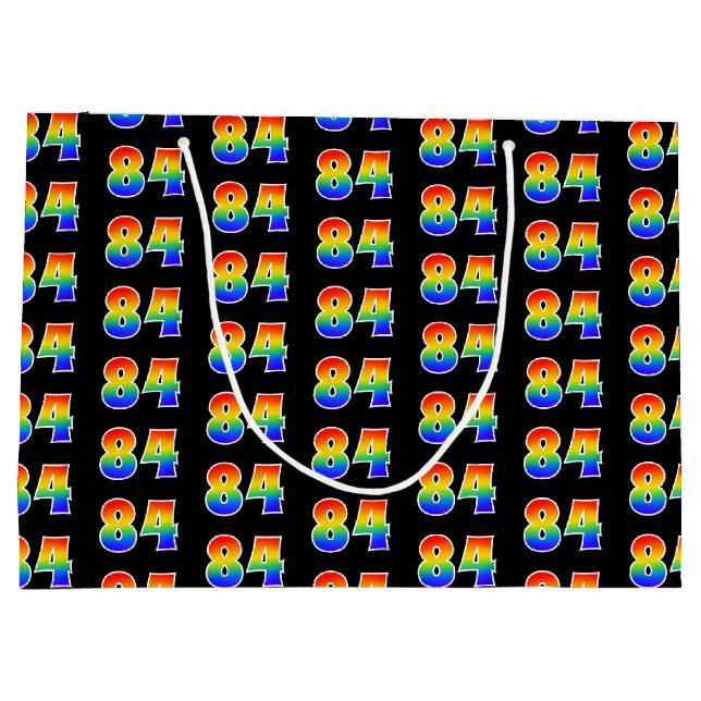 84th Birthday: Fun Rainbow Event Number 84 Pattern Large Gift Bag (Back)