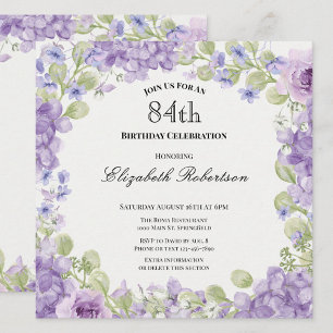 84th Birthday Invitation Elegant Purple Floral