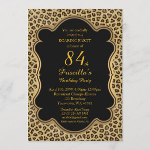 84th,Birthday Party 84th,Cheetah, Black & Gold Invitation