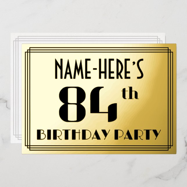 84th Birthday Party: Art Deco Look “84” and Name (Front/Back)