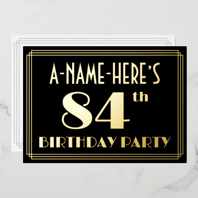 84th Birthday Party: Art Deco Look “84”, w/ Name (Front/Back)
