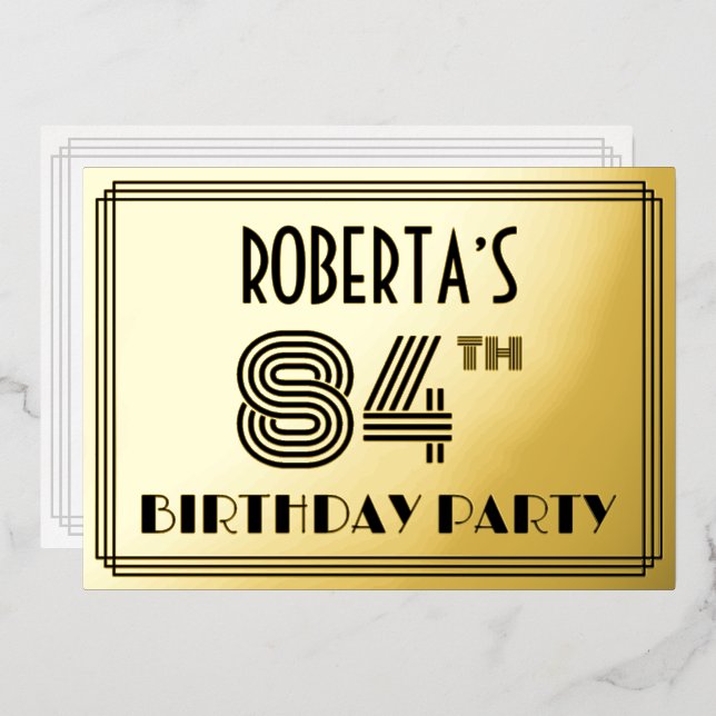 84th Birthday Party — Art Deco Style “84” & Name (Front/Back)