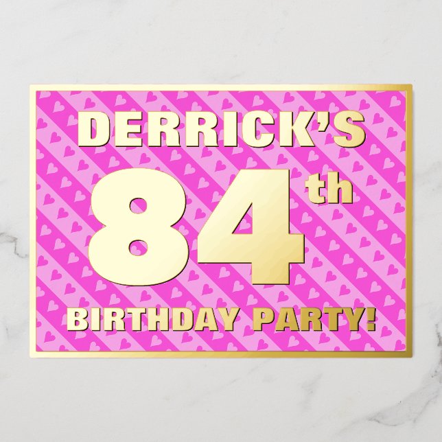 84th Birthday Party — Fun Pink Hearts and Stripes (Front)
