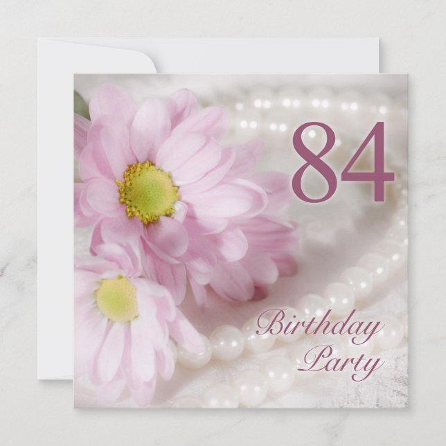 84th Birthday party invitation with daisies (Front)