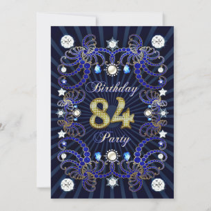 84th birthday party invite with masses of jewels