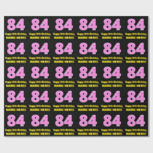 84th Birthday: Pink Stripes and Hearts "84" + Name Wrapping Paper
