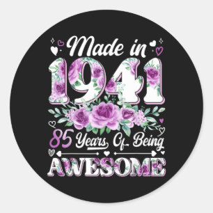 85 Year Old Made in 1941 Floral 85th Birthday Classic Round Sticker