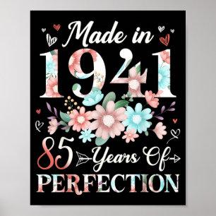 85 Year Old Made in 1941 Floral 85th Birthday Poster