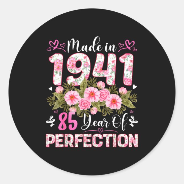 85 Year Old Made In 1941 Floral 85th Birthday Wome Classic Round Sticker (Front)