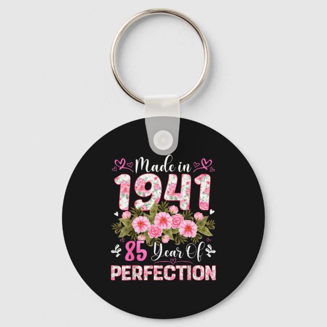85 Year Old Made In 1941 Floral 85th Birthday Wome Keychain (Front)