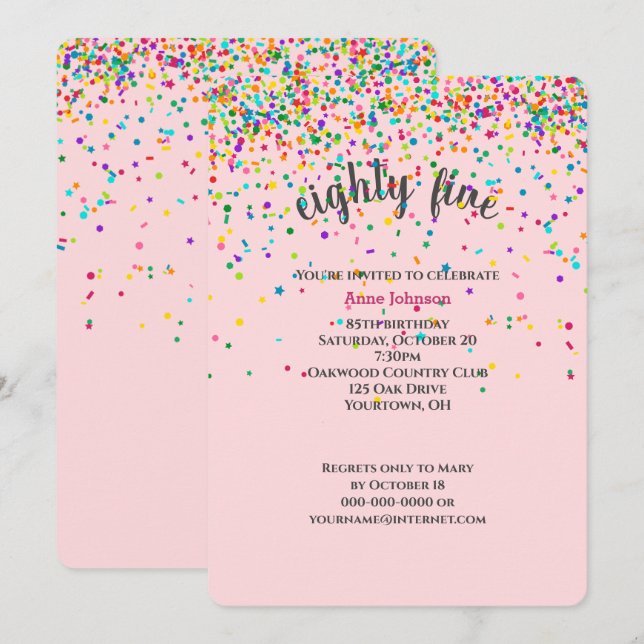 85e anniversaire de fête confetti Invitation (Devant / Derrière)