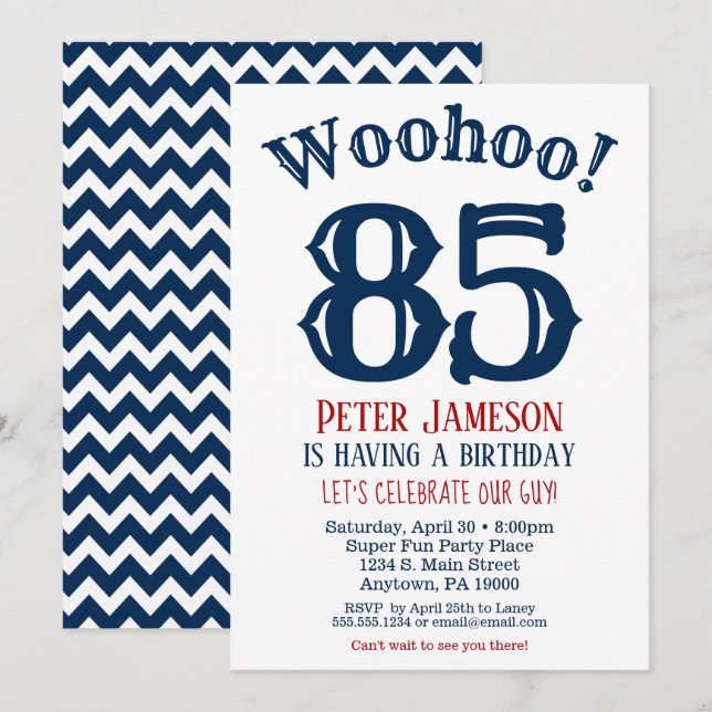 85e anniversaire Invitation Mens Marine Bleu (Devant / Derrière)