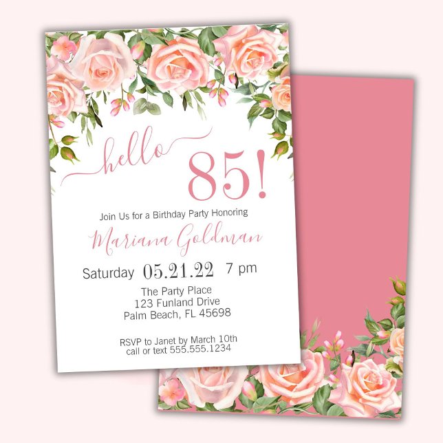 85e anniversaire Invitations Pink Floral Modern Pa (Créateur téléchargé)