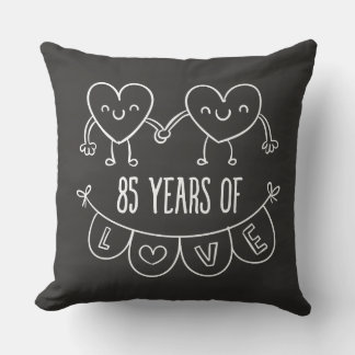 85th Anniversary Gift Chalk Hearts Throw Pillow