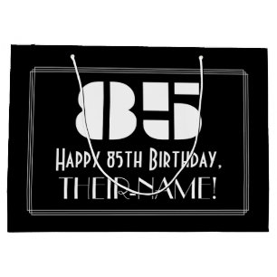 85th Birthday ~ Art Deco Inspired Look "85" + Name Large Gift Bag