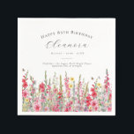85th Birthday August Birth Flower Custom Napkin<br><div class="desc">Perfect table decor for an August birthday party. Pink gladiolus is the birth flower for that month. It forms a pretty watercolor bottom border on this floral personalized napkin. The birthday guest of honour's name, age and birthdate are placed above it using elegant calligraphy and typography. All text is editable....</div>