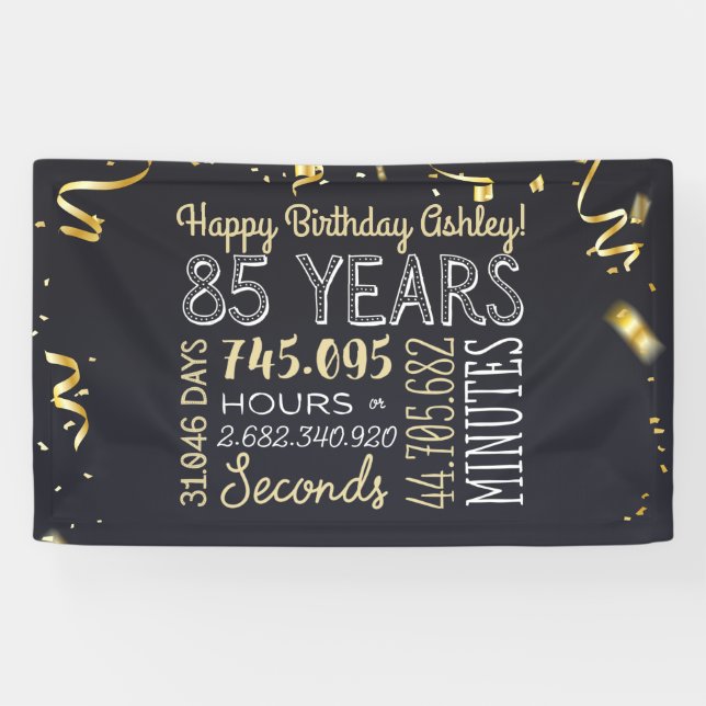 85th Birthday Banner - 85 Years in Hours & Seconds (Horizontal)