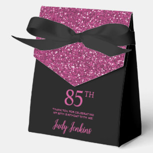85th Birthday Black Hot Pink Glitter Thank You Favor Box