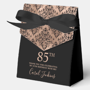 85th Birthday Black Rose Gold Damask Thank You  Favor Box