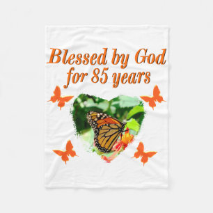 85TH BIRTHDAY BLESSED BY GOD BUTTERFLY DESIGN FLEECE BLANKET