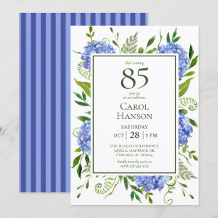 85th Birthday Blue Hydrangeas Invitation